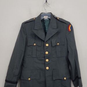 Men's Military-Style Dark Gray Jacket with Gold Buttons